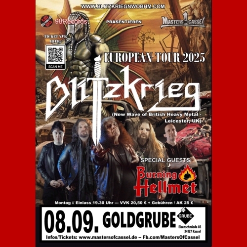 Tickets kaufen für BLITZKRIEG „45 Years European Tour“ + BURNING HELLMET am 08.09.2025